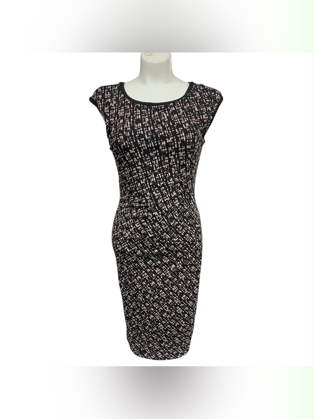 le chateau Black & Pink Patterned Midi Sheath Dress Size S